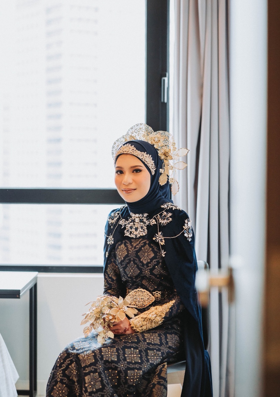 Bride in a traditional headpiece